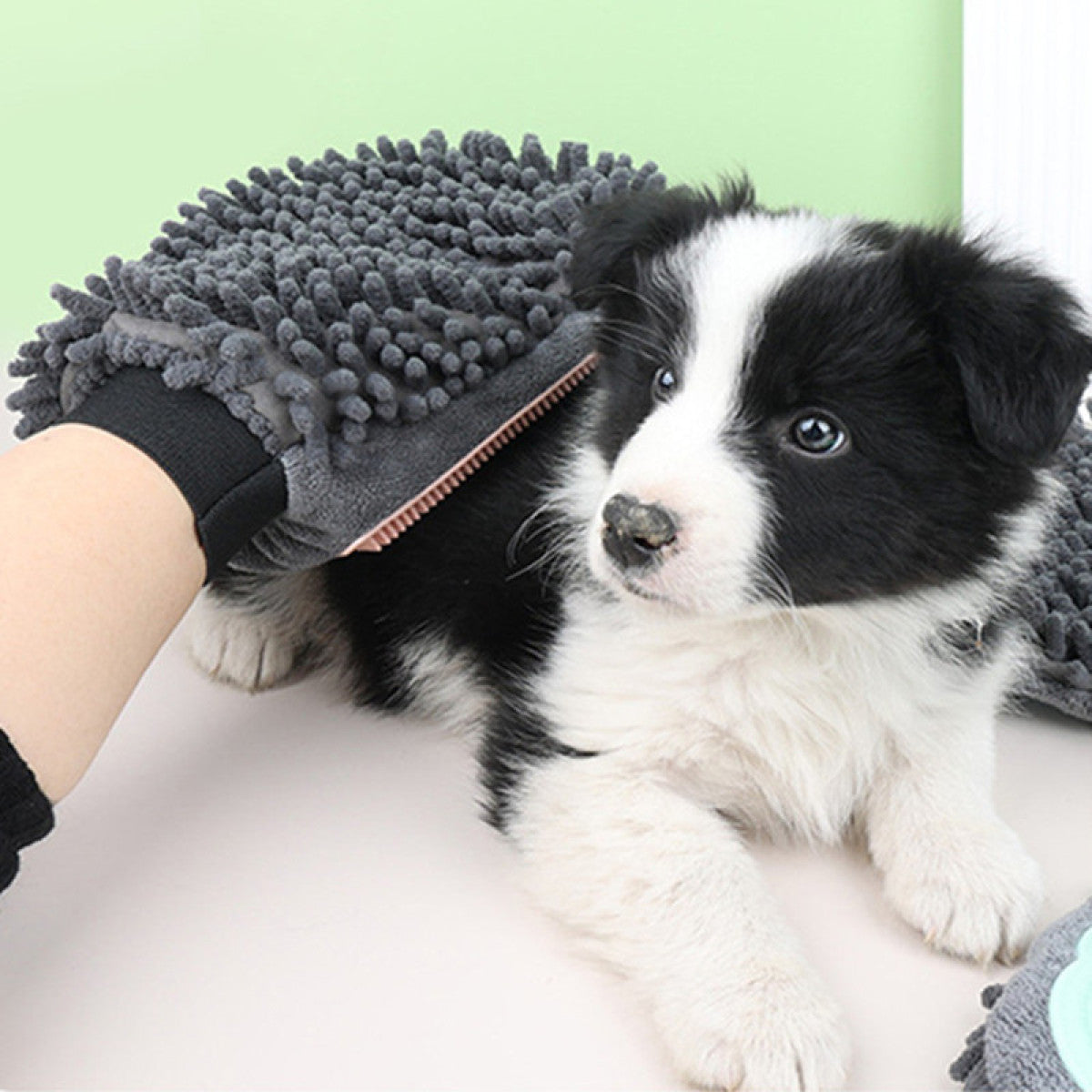 Deshedding Grooming Glove in use