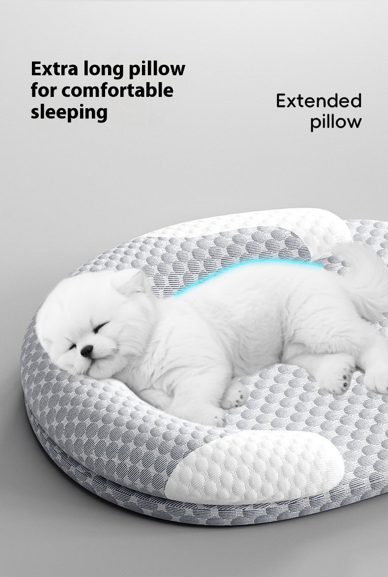 Cat on oval ice silk cooling bed